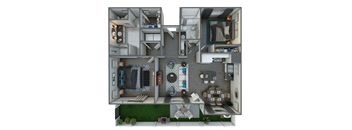 3d floor plan of a 2100 sq ft roommates apartment