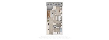 A floor plan of a house with a kitchen, living room, dining room, and bathrooms.
