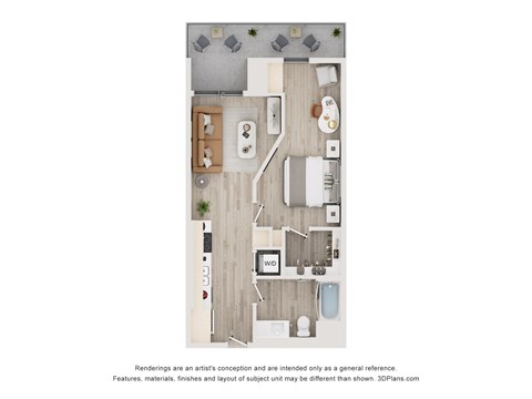 A floor plan of a house with a kitchen, living room, dining room, and bathrooms.