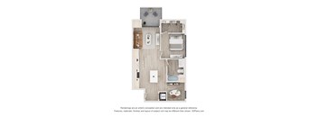 A floor plan of a house with a kitchen, living room, and two bedrooms.