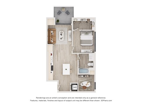 A floor plan of a house with a kitchen, living room, and two bedrooms.