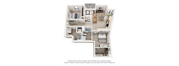 A floor plan of a house with a kitchen, living room, dining room, and two bedrooms.
