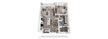 a stylized floor plan of a 1 bedroom192 sq ft