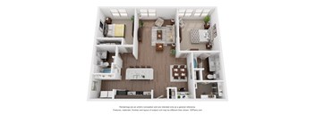 a 1 bedroom floorplan is shown in this rendering