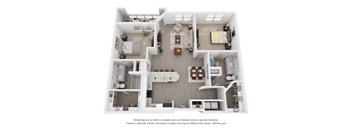 a 1 bedroom floorplan is shown in this rendering