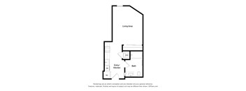 A floor plan of a house with a living area, bath, entry/kitchen, and a laundry room.