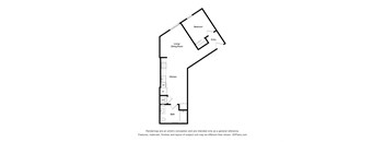 A floor plan of a house with a bedroom, a kitchen, a bath, a living/dining room, and an entry way.