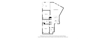 A floor plan of a house with a living/dining room, two bathrooms, a kitchen, and two bedrooms.
