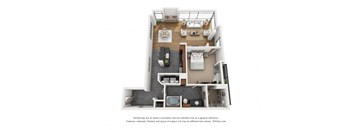 a stylized floor plan of a 1 bedroom apartment