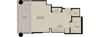A floor plan of a house with labeled rooms such as RELAX, ENTERTAIN, and COOK.