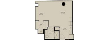 A floor plan of a house with a sleeping area, a style area, a splash area, a kitchen, and an entertainment area.