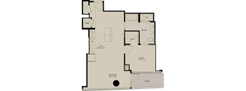 A floor plan of a house with a kitchen, bathroom, and living room.