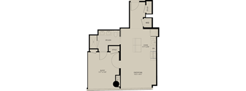 A floor plan of a house with a sleeping area, a kitchen, and an entertainment area.