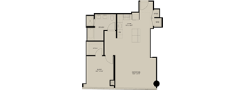 A floor plan of a house with a sleeping area, kitchen, and entertainment area.