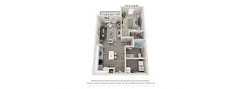 a stylized floor plan with a bedroom and a bathroom