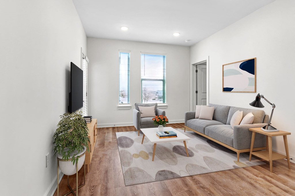 a living room with a couch and a coffee table