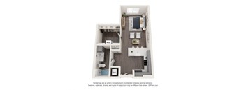 a 1 bedroom floor plan with a bathroom and a balcony