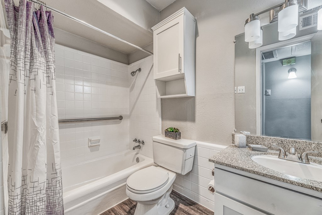 a bathroom with a toilet sink and tub and a shower
