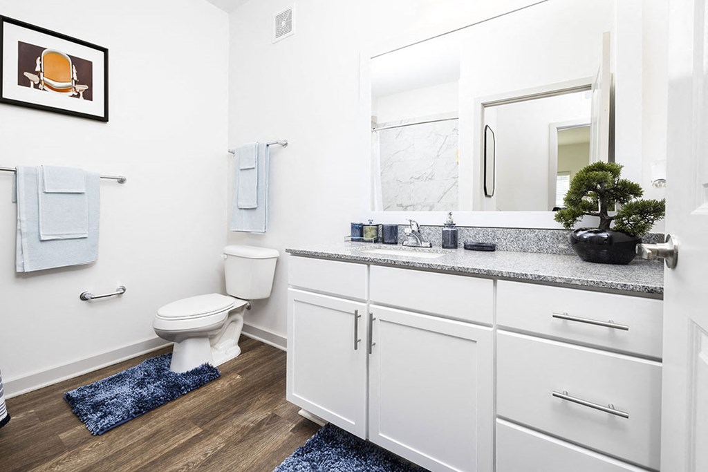 a bathroom with white cabinets and a toilet