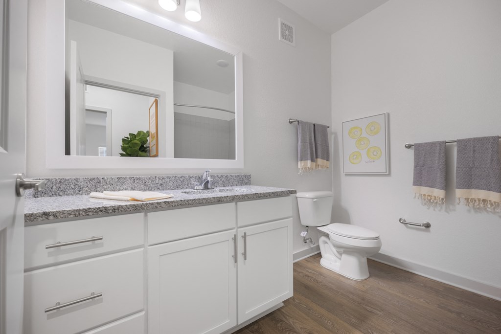 a bathroom with white cabinets and a white toilet