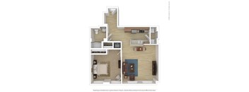 a stylized floor plan with bedrooms and a living room