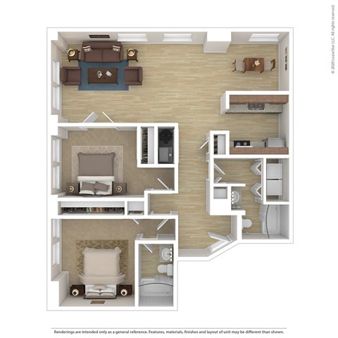 a 2 bedroom floor plan with a bathroom and a living room