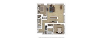 a 2 bedroom floor plan with a bathroom and a living room