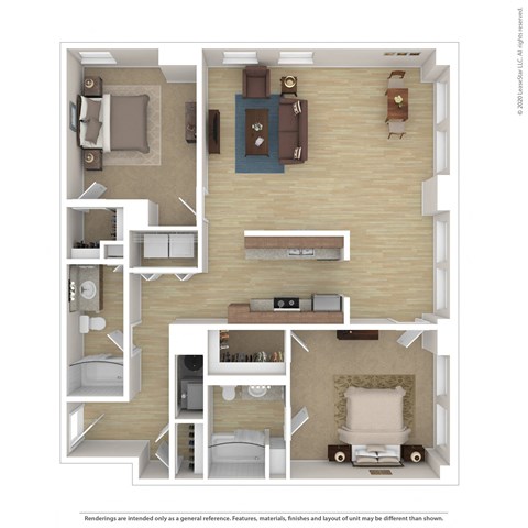 a 2 bedroom floor plan with a bathroom and a living room