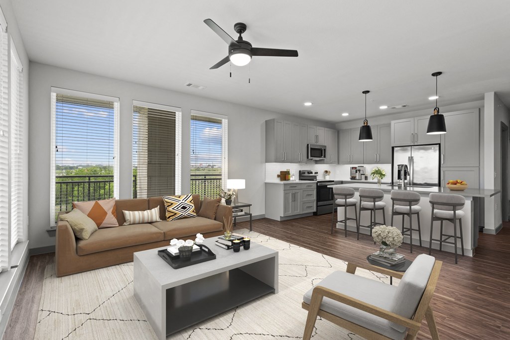 a living room with a couch and a coffee table