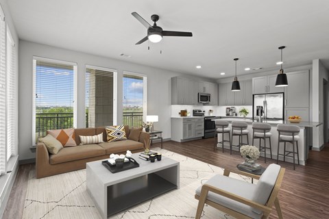 a living room with a couch and a coffee table