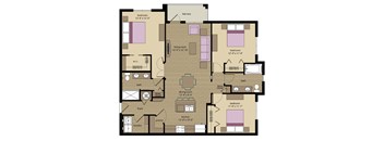 A floor plan of a house with a living room, dining room, kitchen, and multiple bedrooms.