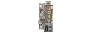A detailed floor plan of a two-bedroom apartment with a living room, kitchen, and bathroom.