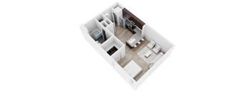 A top down view of a modern apartment layout.