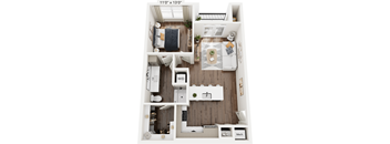 a 2 bedroom floor plan with a bathroom and a living room