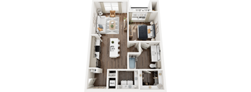 a 2 bedroom floor plan with a bathroom and a living room