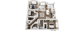 a 3d floor plan of a bedroom with a bathroom and a living room