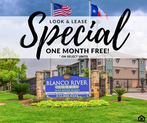 a sign that reads speak one month free on select units