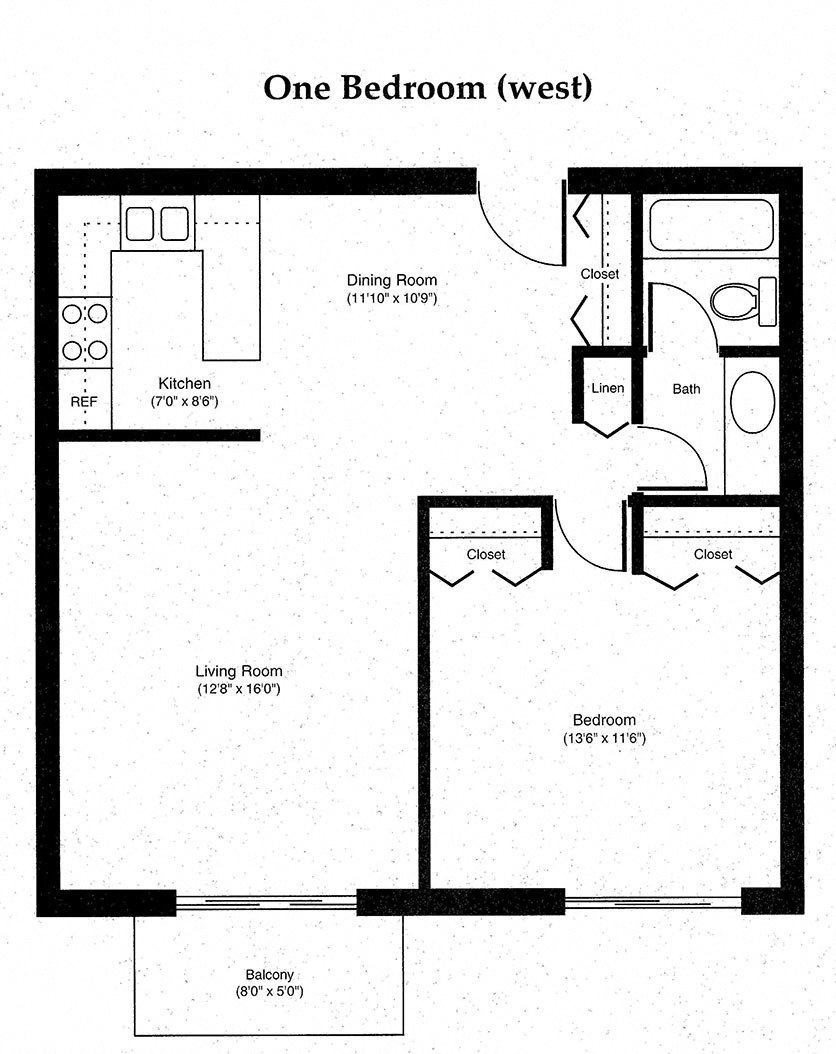 the floor plan of one bedroom with one bathroom and a closet
