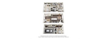 a 3d floor plan of a 4 bedroom apartment