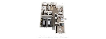 A floor plan of a two-bedroom apartment with a kitchen, living room, and bathroom.