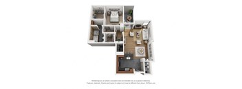 a stylized floor plan with a bedroom and living room