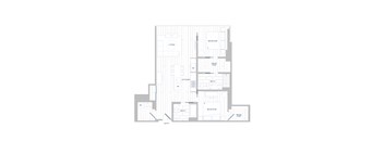 A floor plan of a house with a living room, kitchen, bathrooms and bedrooms.