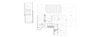 A floor plan of a house with a garage and a separate entrance.