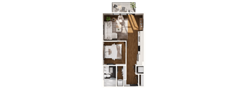 a 3d rendering of a bedroom with a wood floor