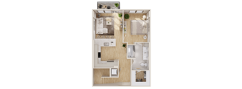 a bedroom floor plan with a bathroom and a living room