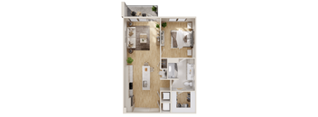a floor plan of a bedroom with a bathroom and a living room