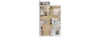 a floor plan of a bedroom with a bathroom and a living room