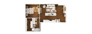 a floor plan of a bedroom with a bathroom and a living room