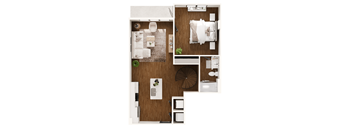 a stylized drawing of a bedroom with a wood floor