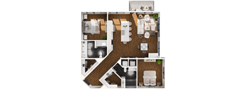a 3d drawing of a floor plan with a bedroom and a living room